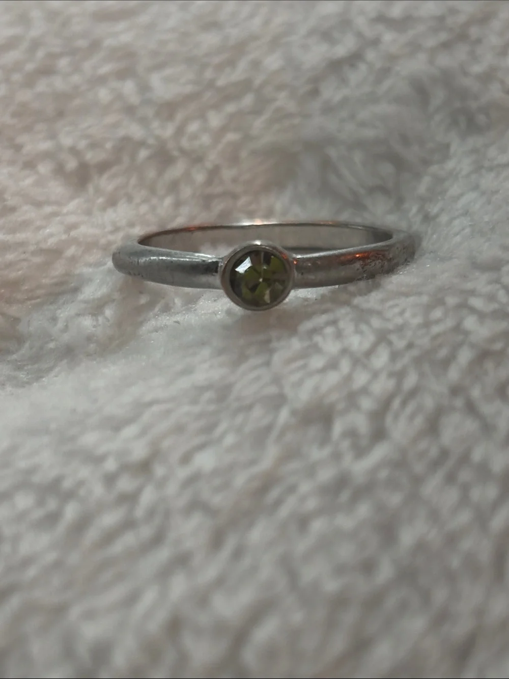 Sterling Silver Green Gemstone Bezel Ring